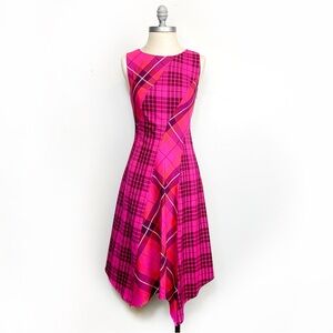 NWT Trina Turk Pink Plaid Asymmetrical Dress Fully Lined $358